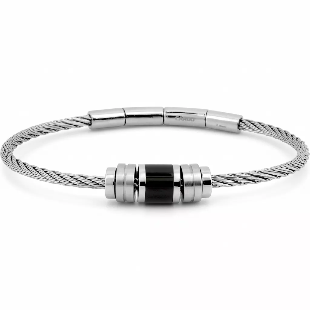 Bracelet Homme Acier Helenilton Agate Noir - Bracelet en Acier