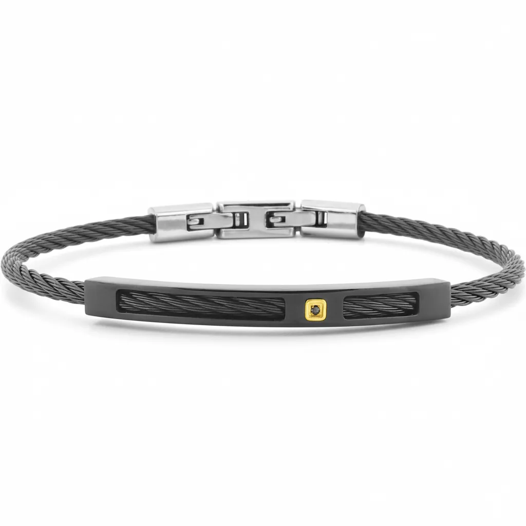 Bracelet Homme Acier Jeric IP jaune,noir Diamant - Bracelet en Acier - Bijoux en Vogue