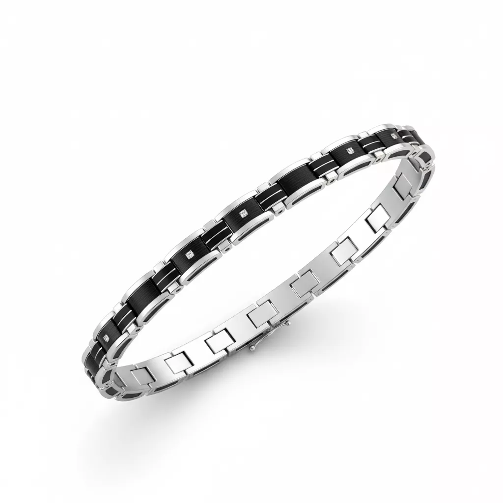Bracelet Homme Acier noir Diamant Noir - Bracelet en Acier