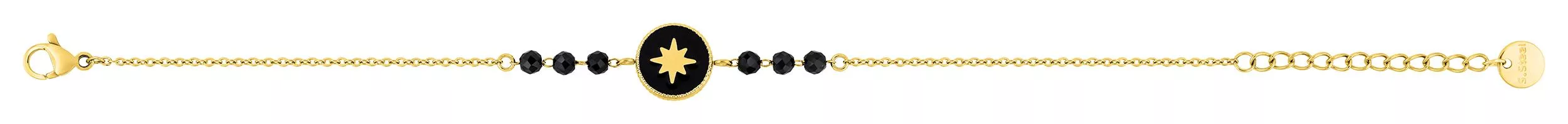 Bracelet Acier Doré Ezzeddine Agate Noir - Bracelet en Acier - Bijoux en Vogue