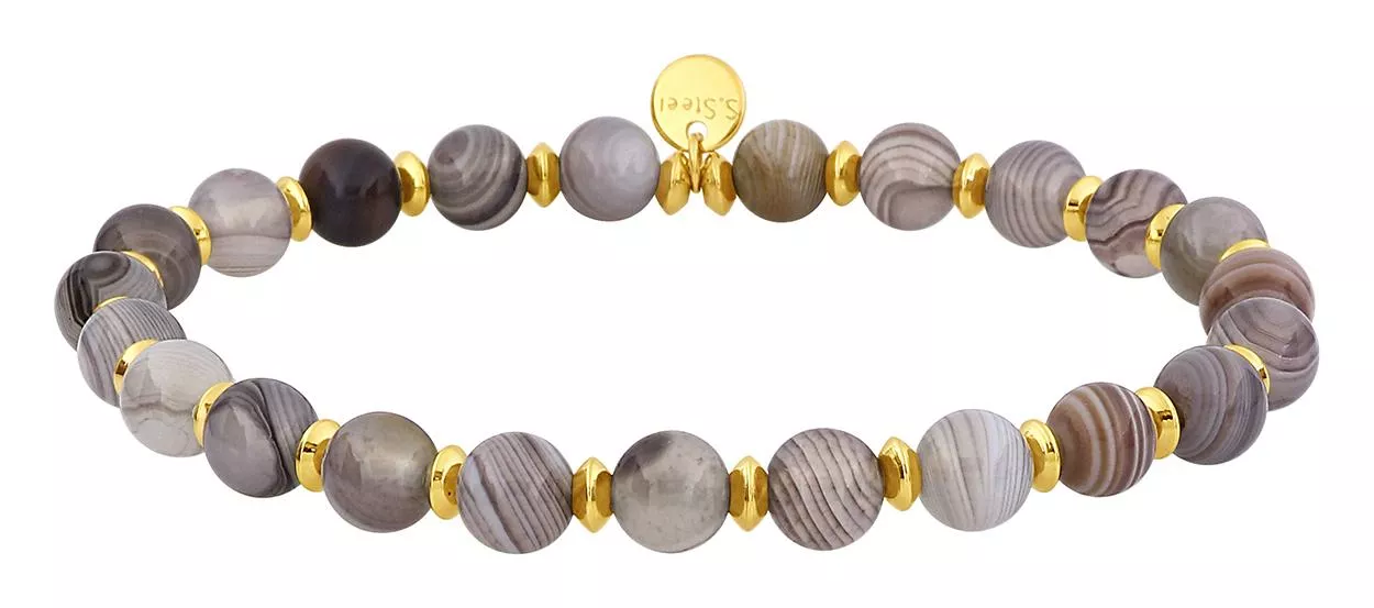 Bracelet Acier Doré Terena Nylon Agate - Bracelet en Acier - Bijoux en Vogue