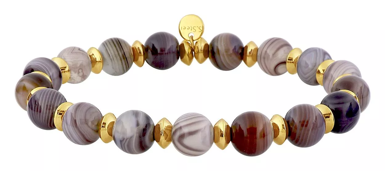 Bracelet Acier Doré Manresa Nylon Agate - Bracelet en Acier - Bijoux en Vogue