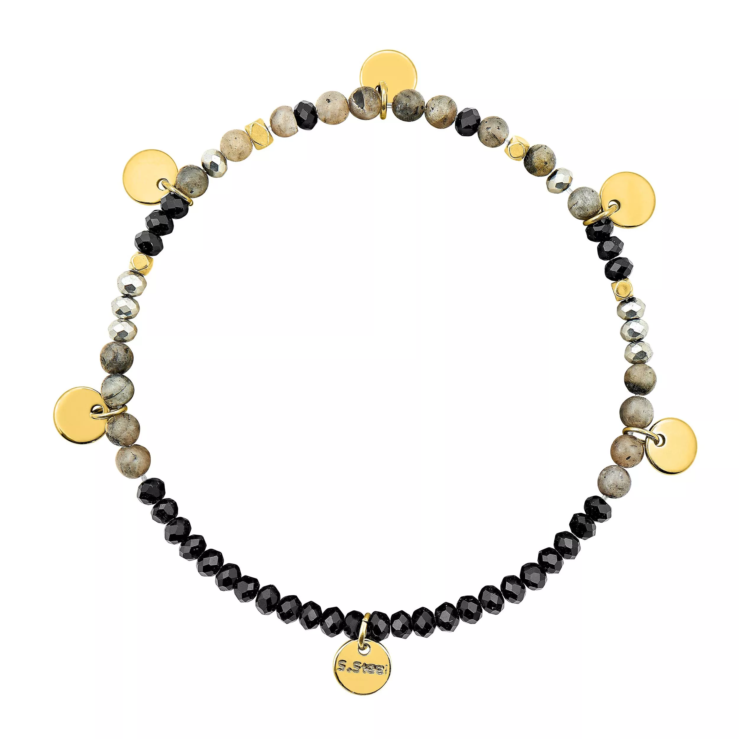 Bracelet Acier Doré Porta Agate Noir Pampille - Bracelet en Acier - Bijoux en Vogue