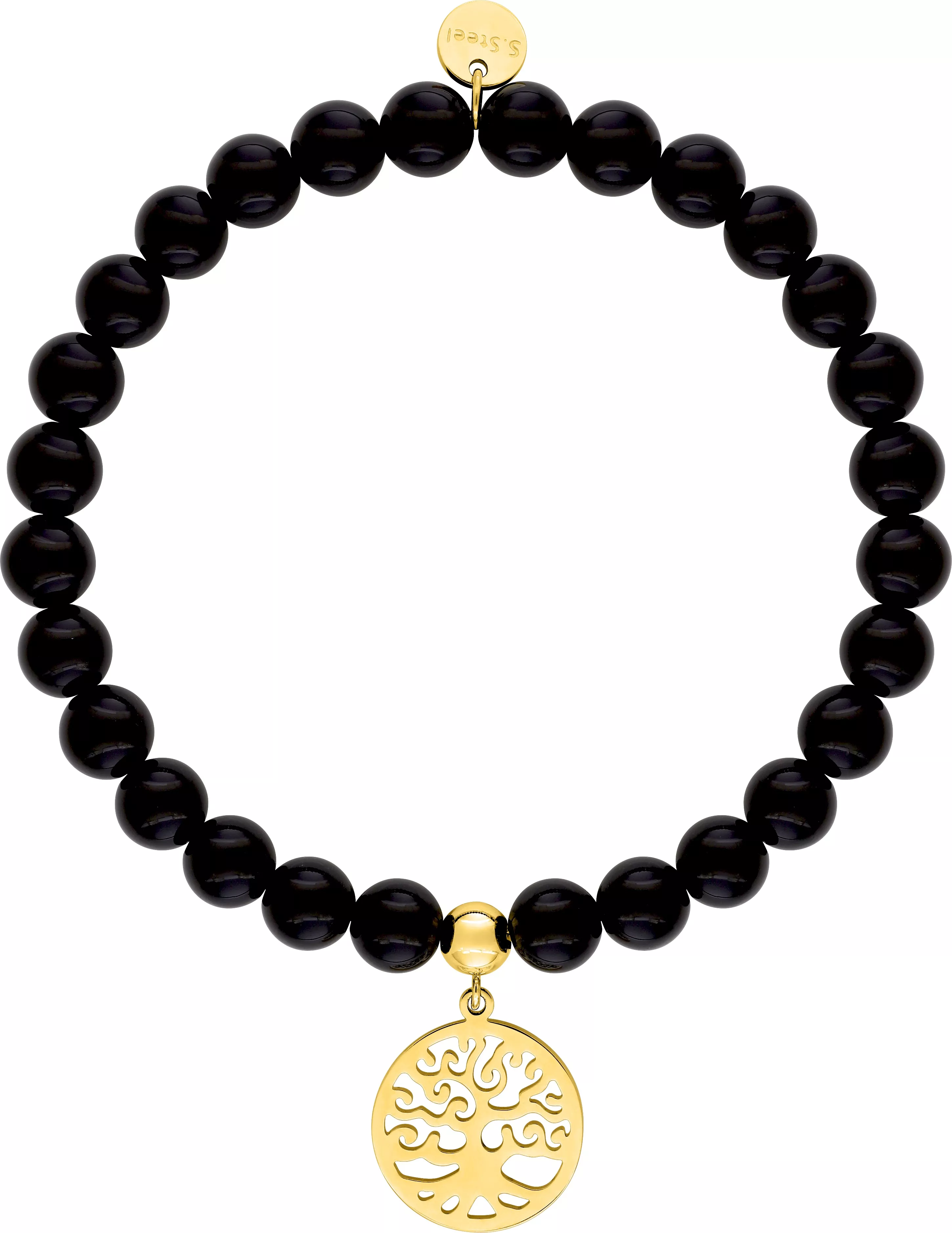 Bracelet Acier Doré Halya Agate Noir Pampille - Bracelet en Acier - Bijoux en Vogue