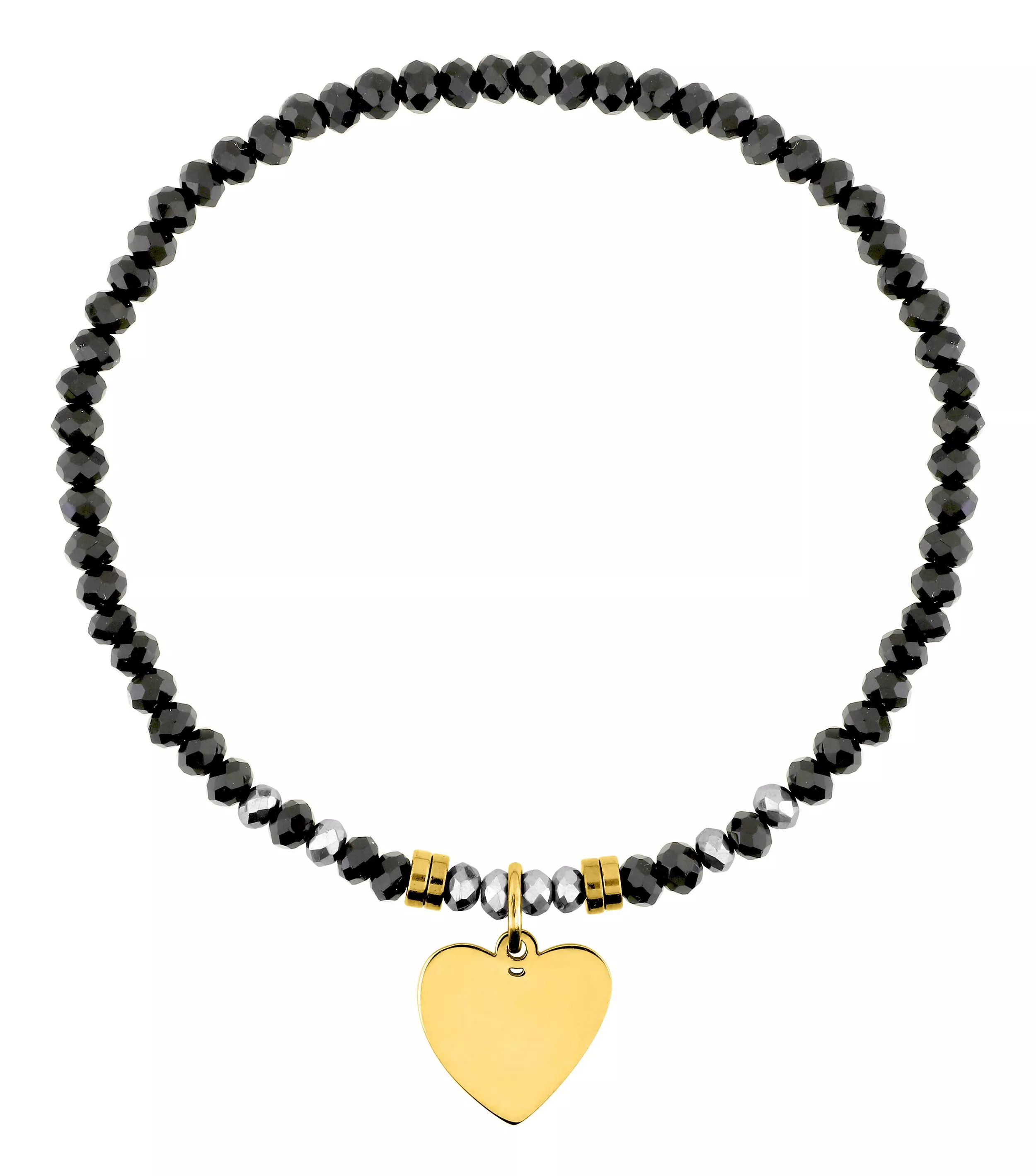 Bracelet Acier Doré Lystia Cristal Noir Coeur - Bracelet en Acier - Bijoux en Vogue