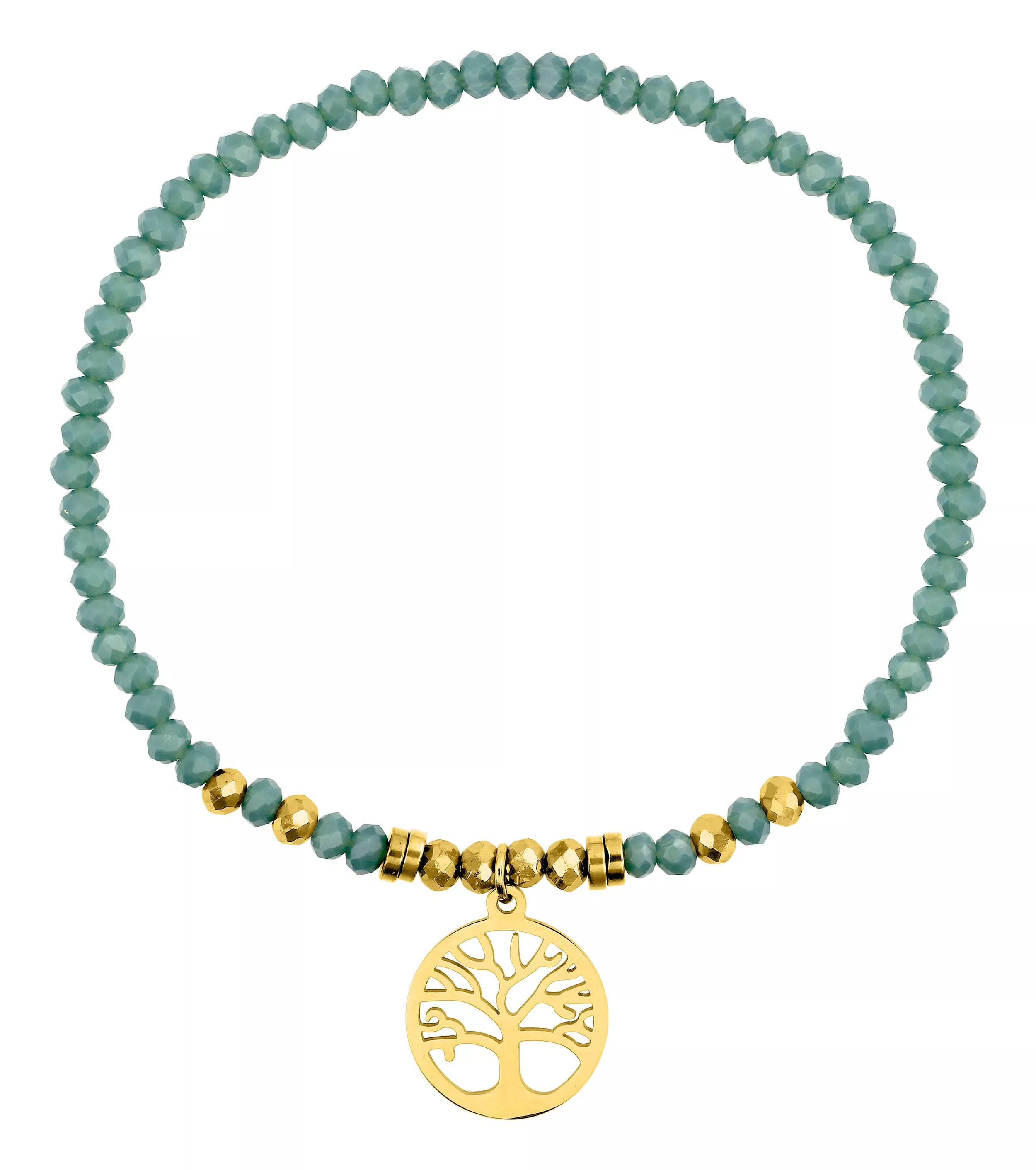 Bracelet Acier Doré Cristal Turquois Arbre de Vie - Bracelet en Acier - Bijoux en Vogue