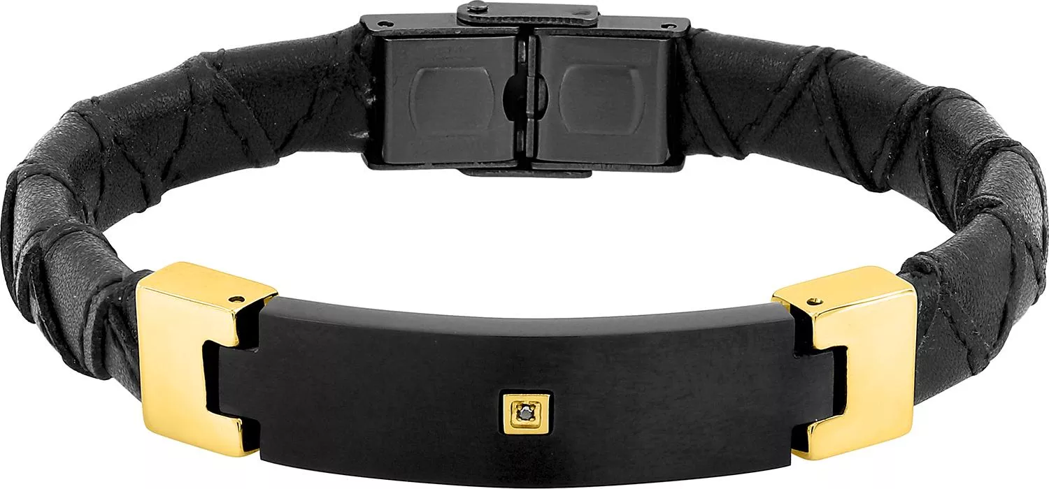 Bracelet Acier Doré Djilene IP jaune,noir Diamant P - Bracelet en Acier - Bijoux en Vogue