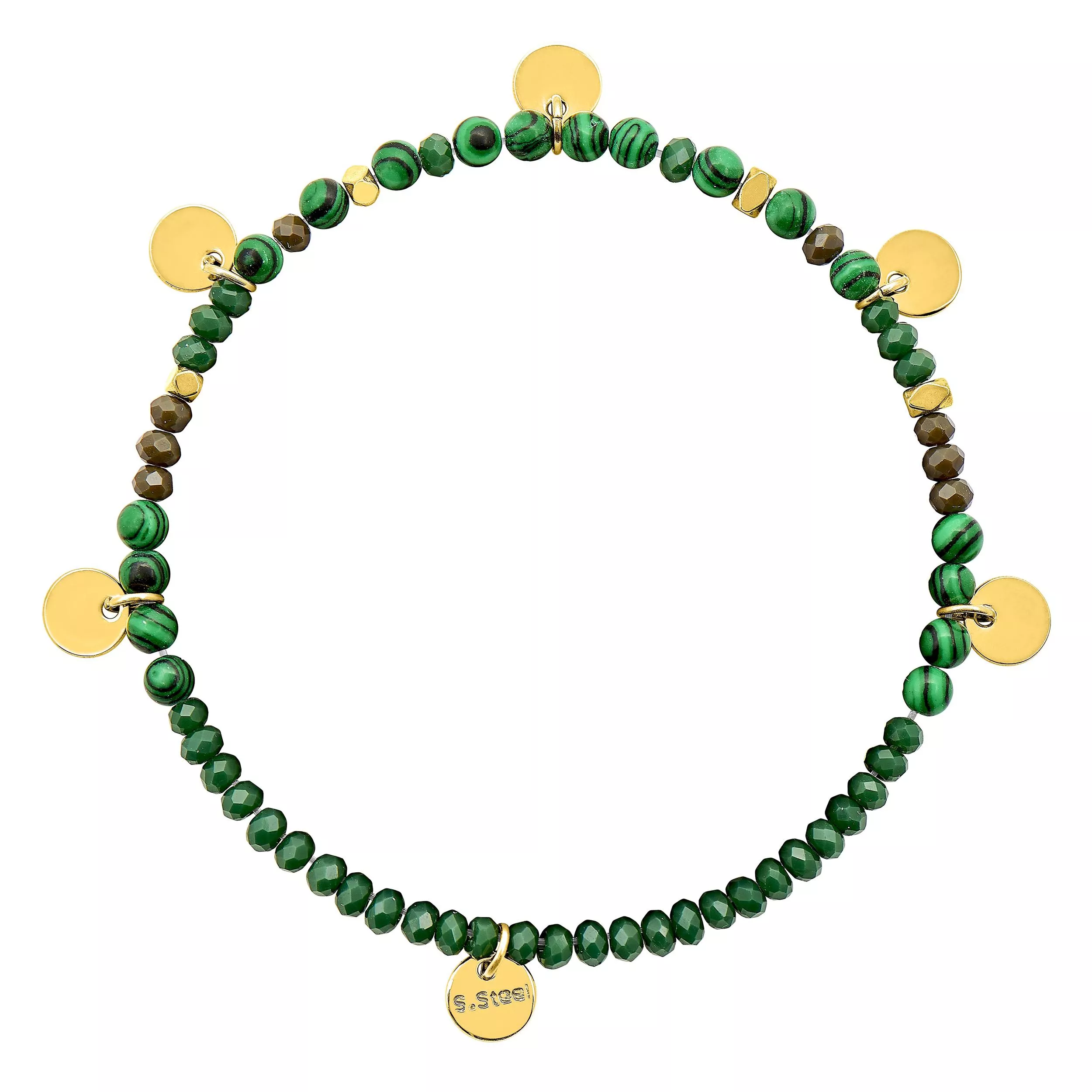Bracelet Acier Doré Frumence Malachite Pampille - Bracelet en Acier - Bijoux en Vogue