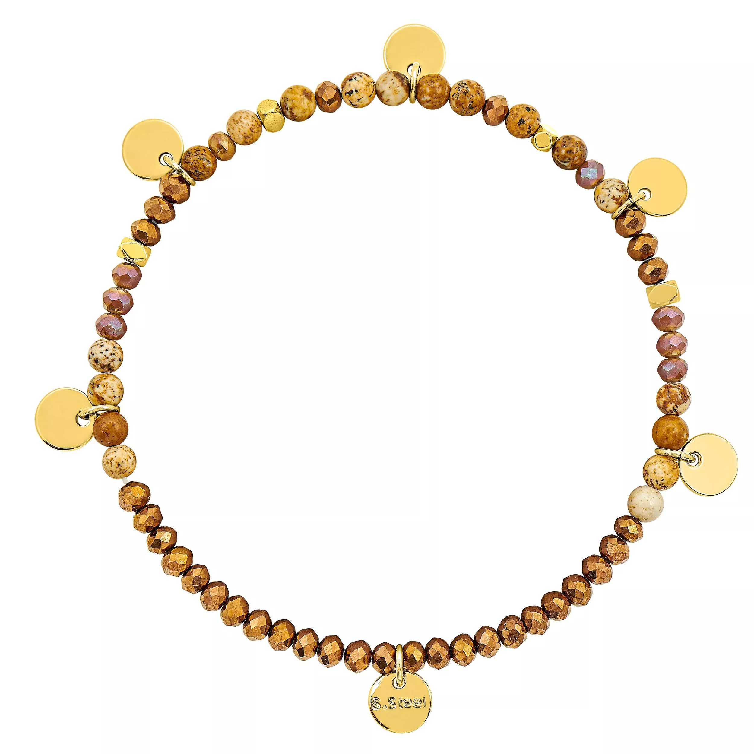 Bracelet Acier Doré Oeil de tigre Pampille - Bracelet en Acier - Bijoux en Vogue