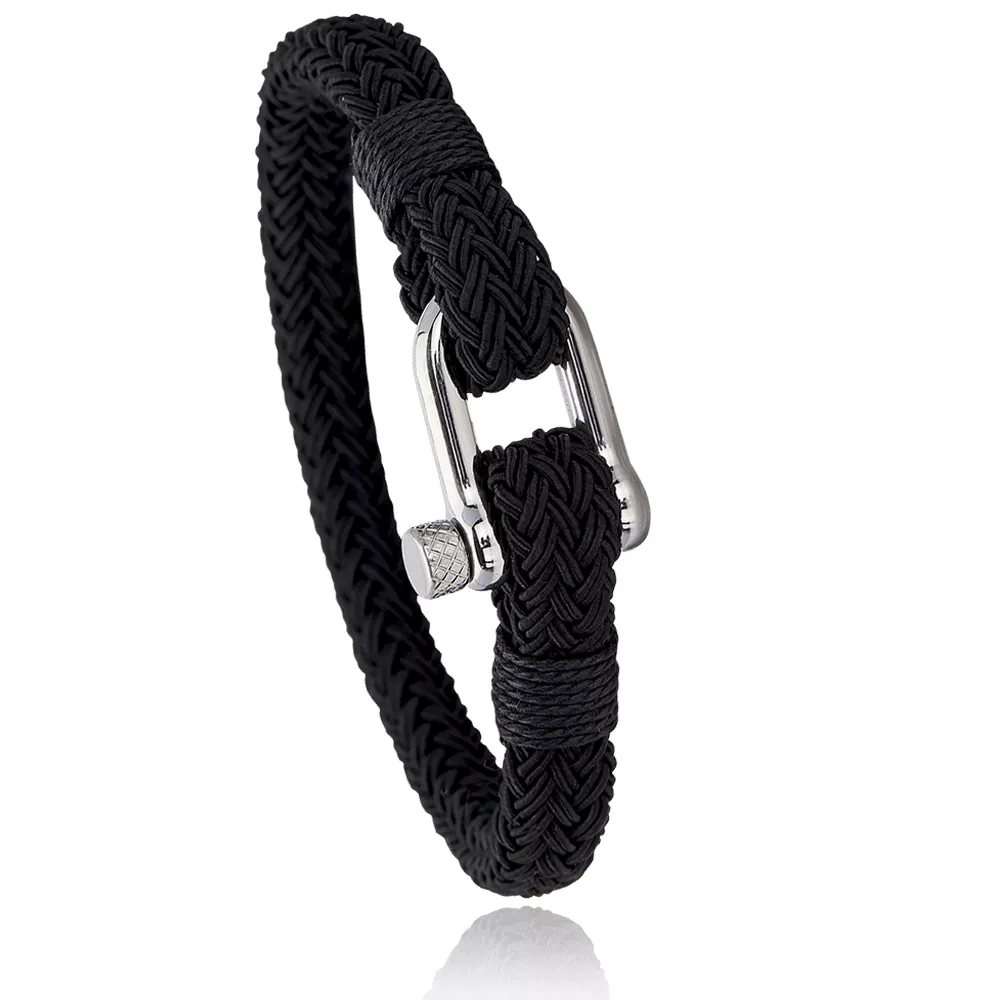 Bracelet corde et acier Jerian Nkombo black - Bracelet en Acier - Bijoux en Vogue