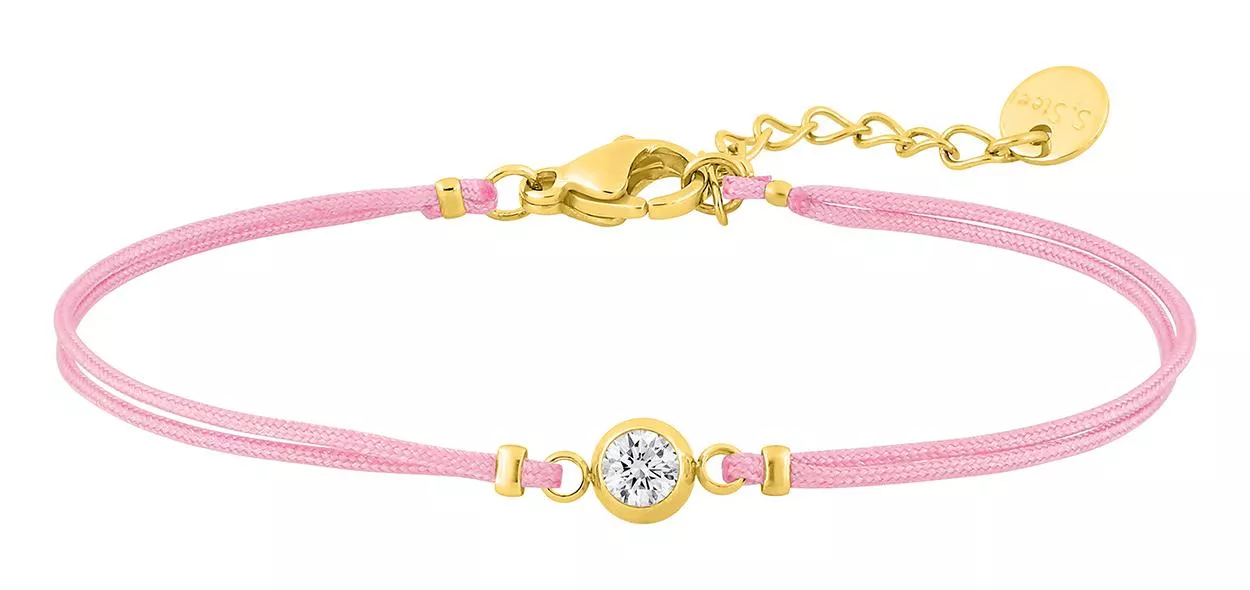 Bracelet Cordon Acier Doré Djinene rose Cristal - Bracelet en Acier - Bijoux en Vogue