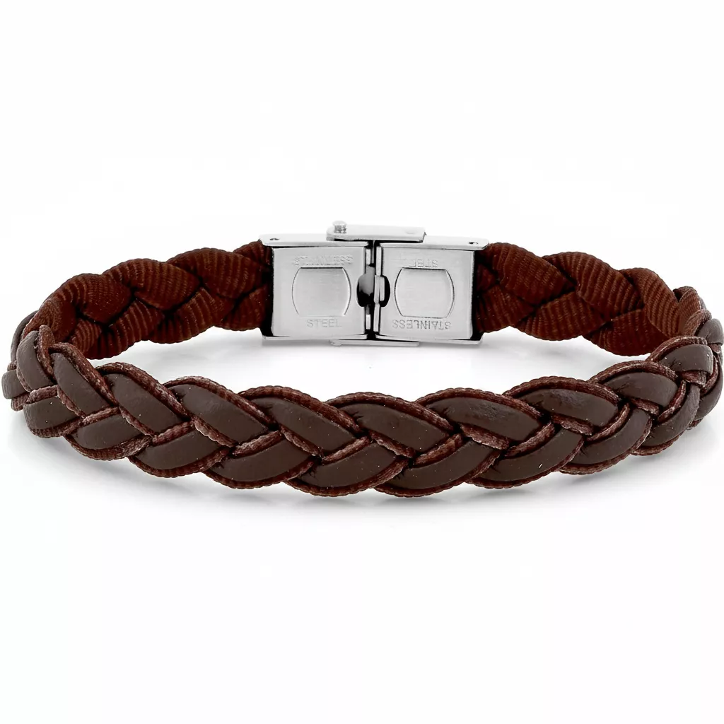 Bracelet Cordon Homme Acier Gjon marron - Bracelet en Acier - Bijoux en Vogue