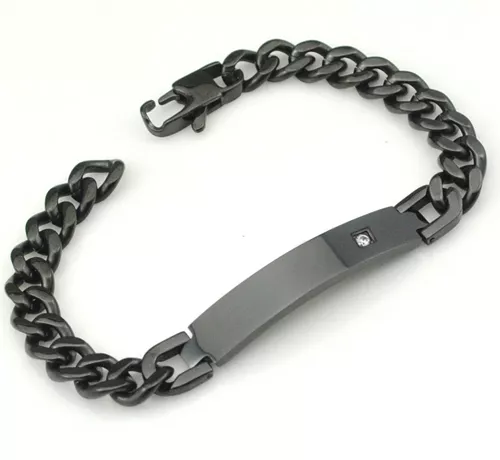 Bracelet acier maille gourmette noire et Roukos strass - Bracelet en Acier - Bijoux en Vogue