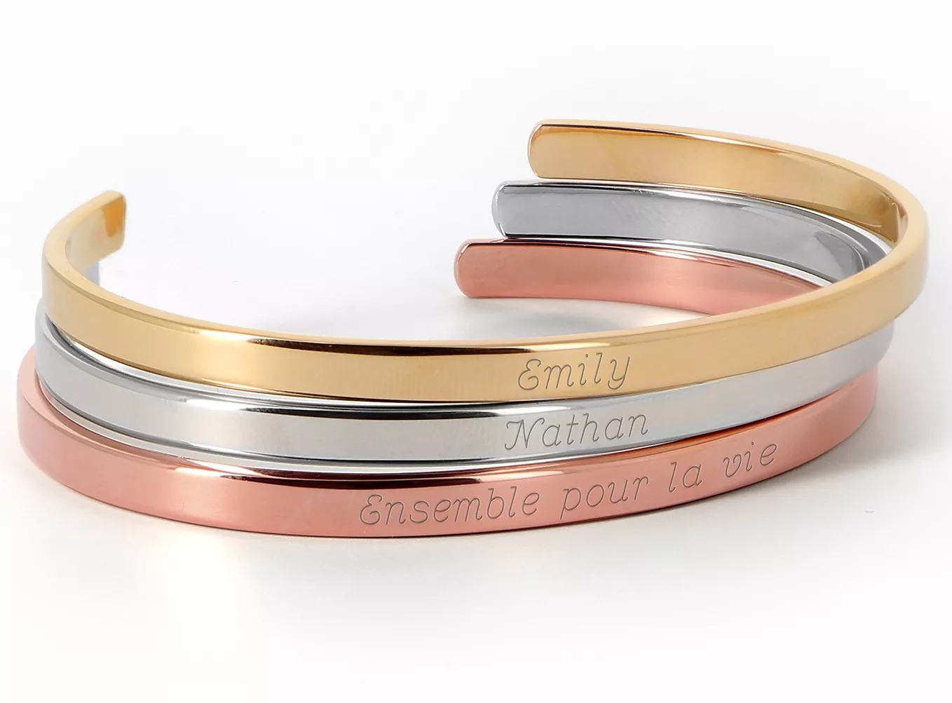 Jonc Trilogie à Falaise Personnaliser - Bracelet en Argent 925 - Bijoux en Vogue