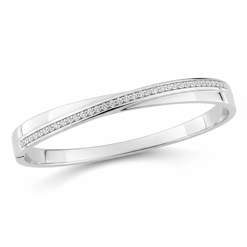Jonc Argent Renjie Zirconium - Bracelet en Argent 925 - Bijoux en Vogue