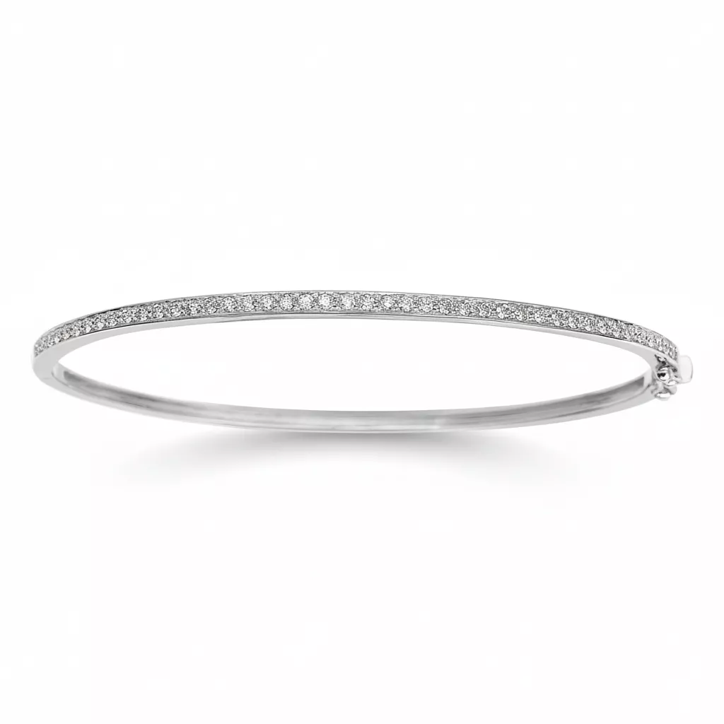 Jonc Or Blanc Diamant - Bracelet en Or 750 18k - Bijoux en Vogue