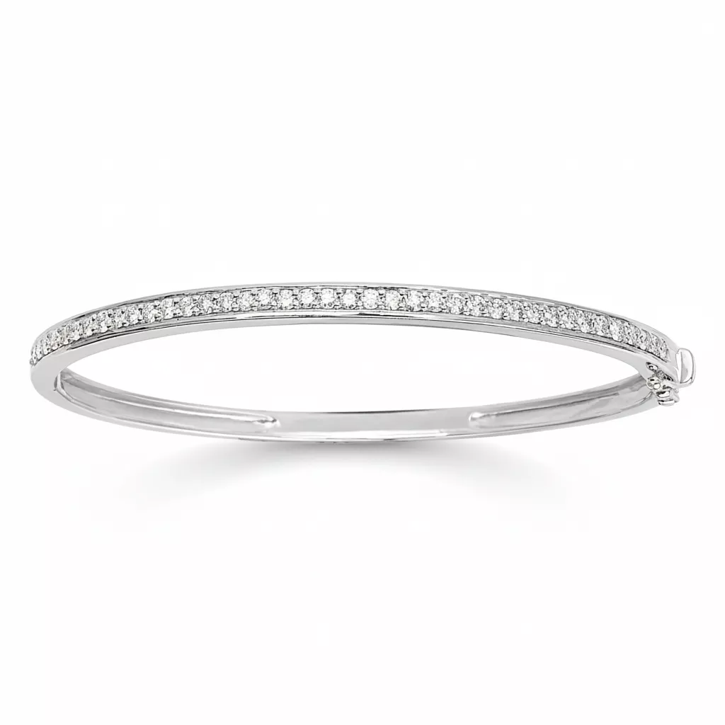 Jonc Or Blanc Diamant - Bracelet en Or 750 18k - Bijoux en Vogue