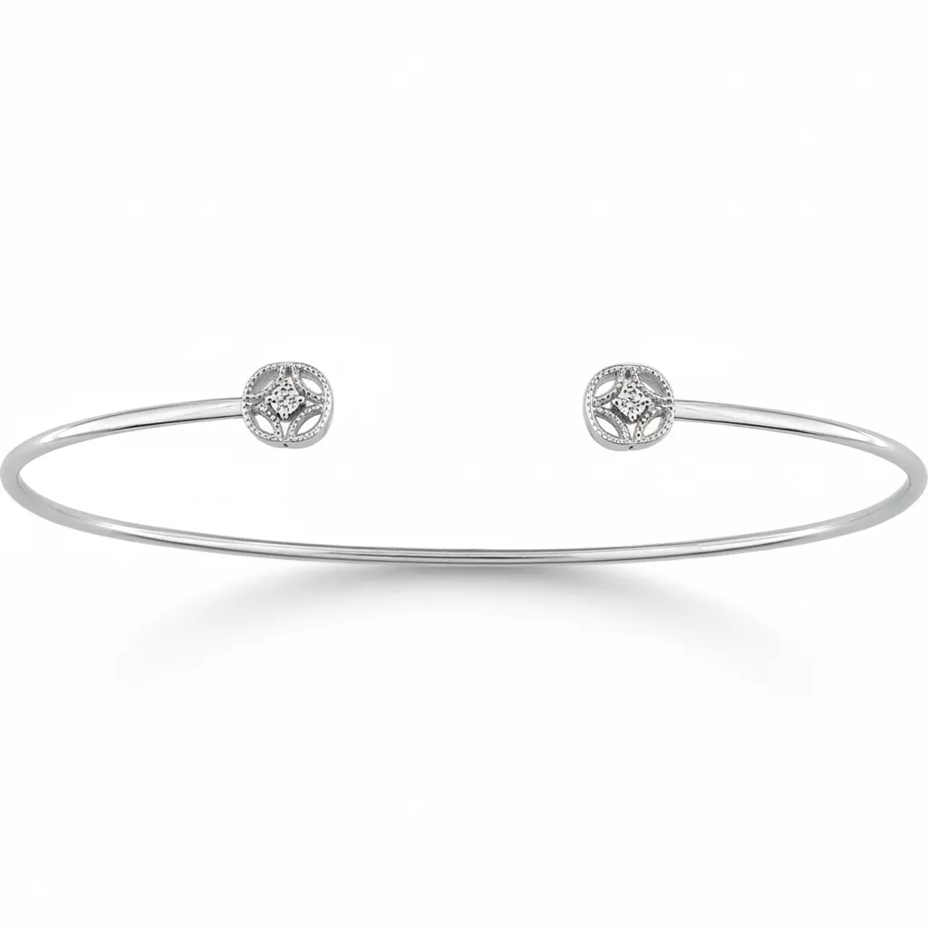 Jonc Or Blanc Diamant - Bracelet en Or 750 18k - Bijoux en Vogue