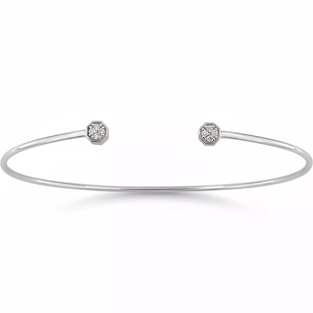 Jonc Or Blanc Diamant - Bracelet en Or 750 18k - Bijoux en Vogue