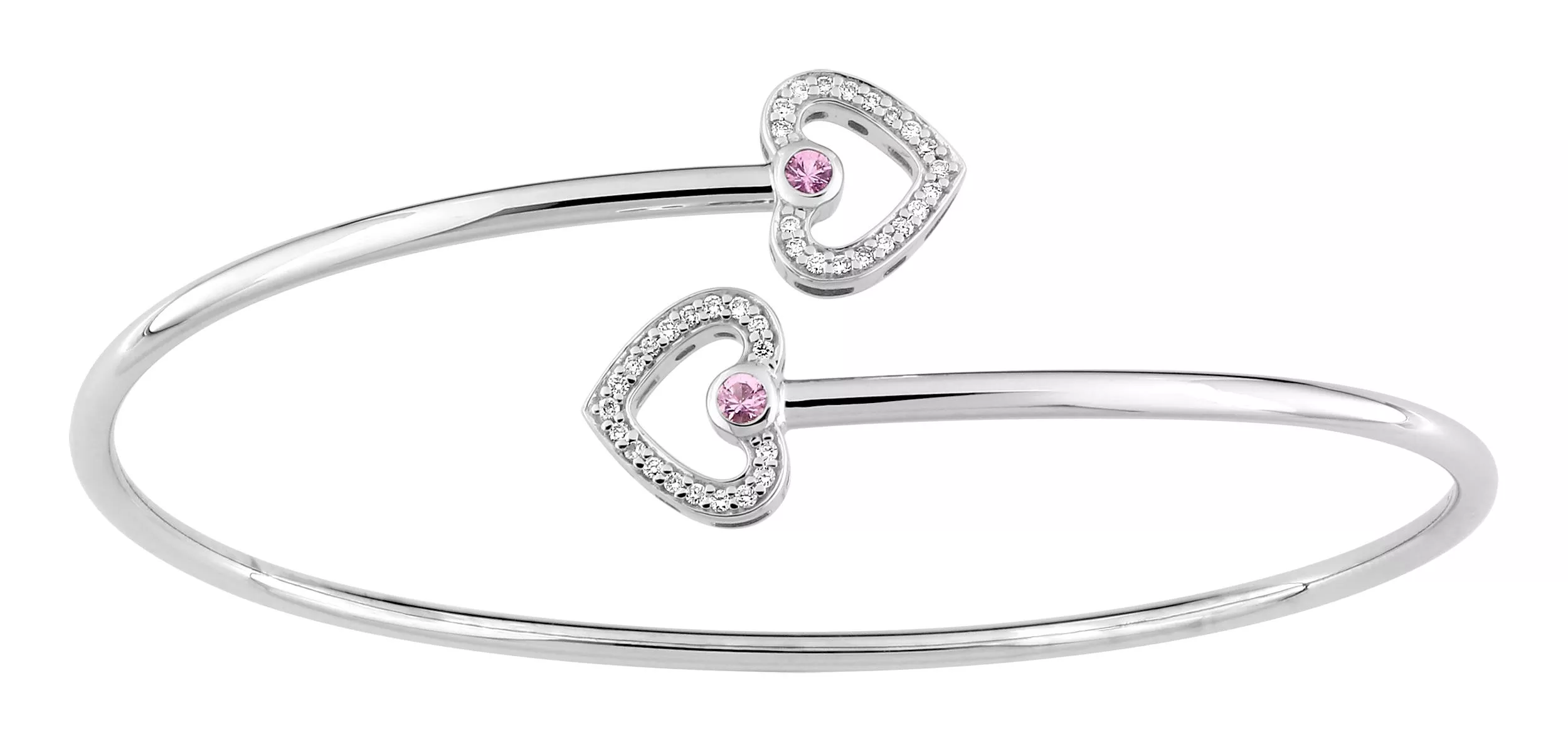 Jonc Or Blanc Somine Diamant Saphir Rose - Bracelet en Or 750 18k - Bijoux en Vogue