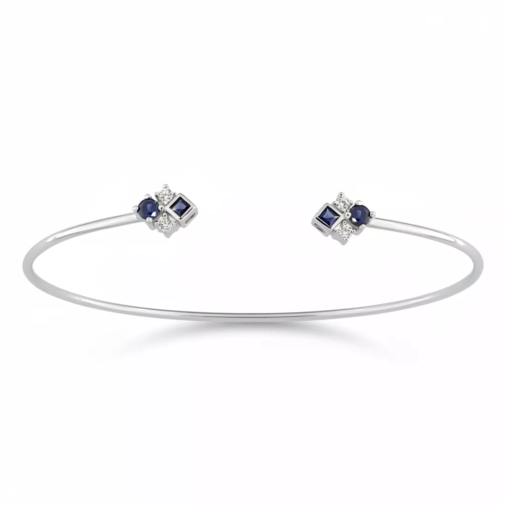 Jonc Or Blanc Zirconium Saphir - Bracelet en Or 750 18k - Bijoux en Vogue