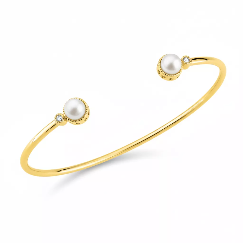 Jonc Or Diamant Perles de culture - Bracelet en Or 750 18k - Bijoux en Vogue