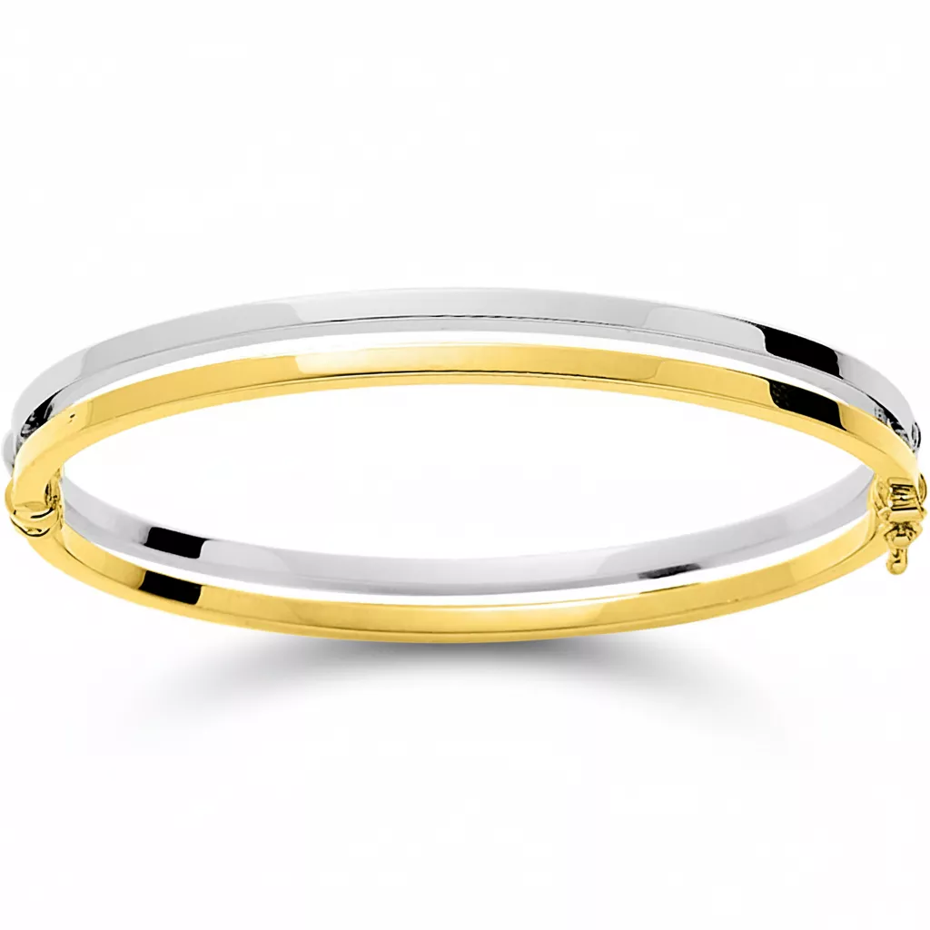 Jonc Or Jaune et Blanc Taha - Bracelet en Or 750 18k - Bijoux en Vogue