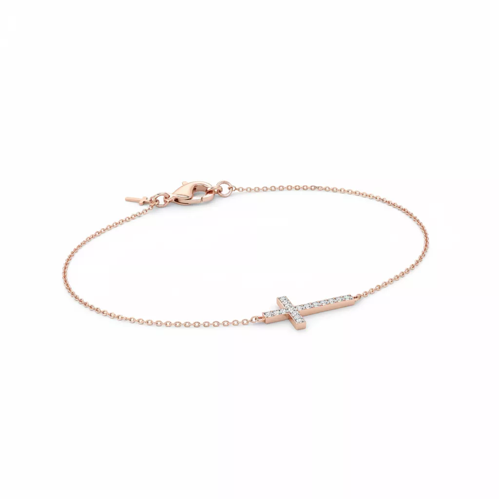 Bracelet Or Rose et Blanc Diamant Croix Chrétienne - Bracelet en Or 750 18k - Bijoux en Vogue