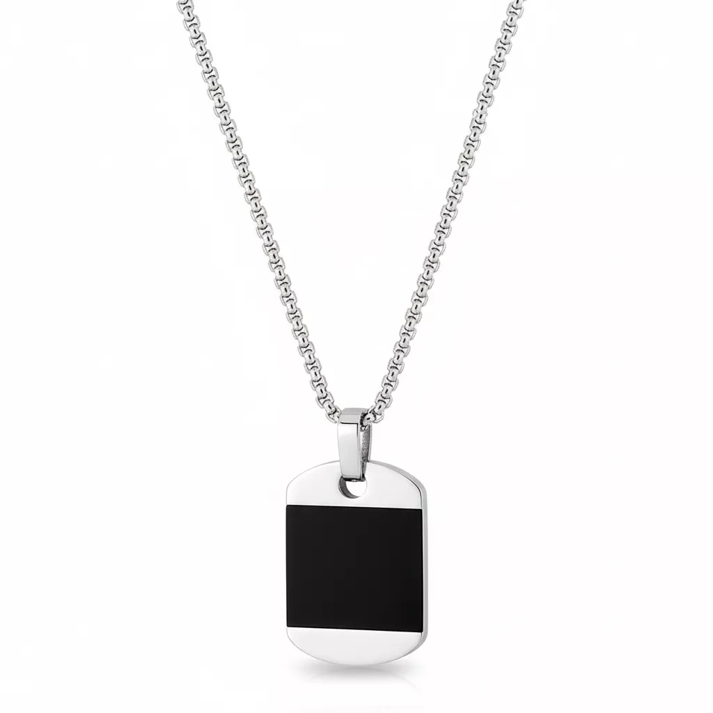 Collier Homme Acier Emerant Agate Noir - Collier en Acier - Bijoux en Vogue