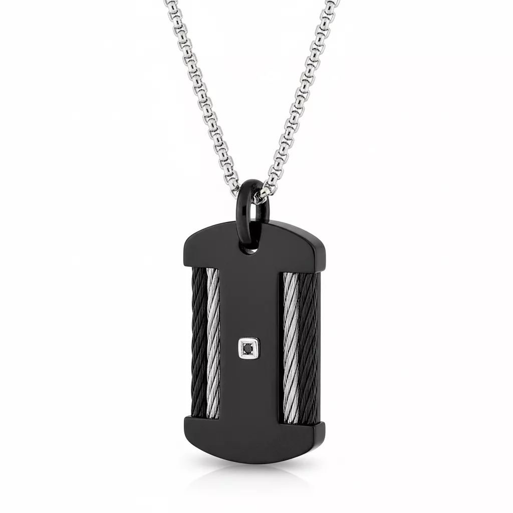 Collier Homme Acier Savernien IP noir Diamant - Collier en Acier - Bijoux en Vogue