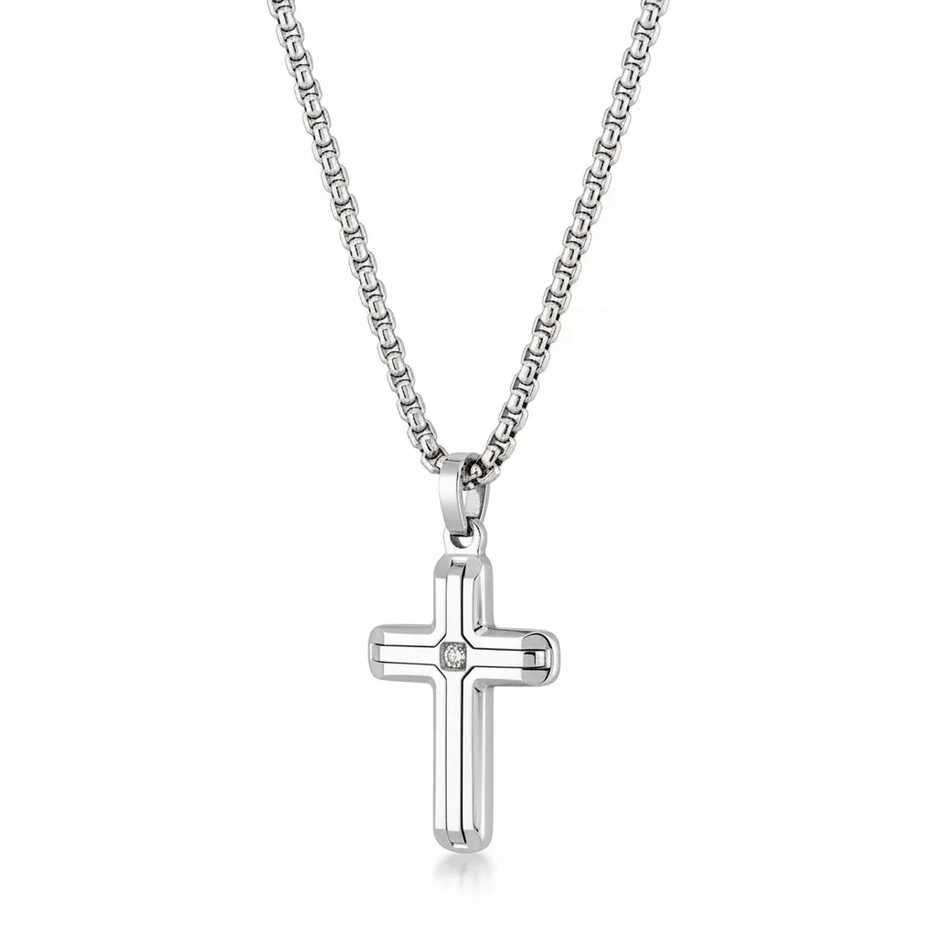 Collier Homme Acier Diamant Noir - Collier en Acier