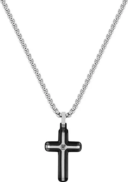 Collier Homme Acier Pattick IP noir Diamant - Collier en Acier - Bijoux en Vogue