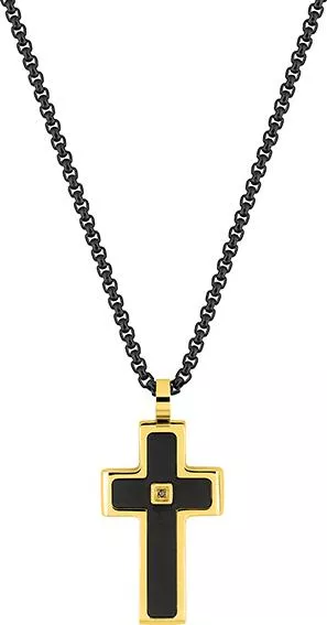 Collier Acier Doré Bintie IP jaune,noir Diamant P - Collier en Acier - Bijoux en Vogue
