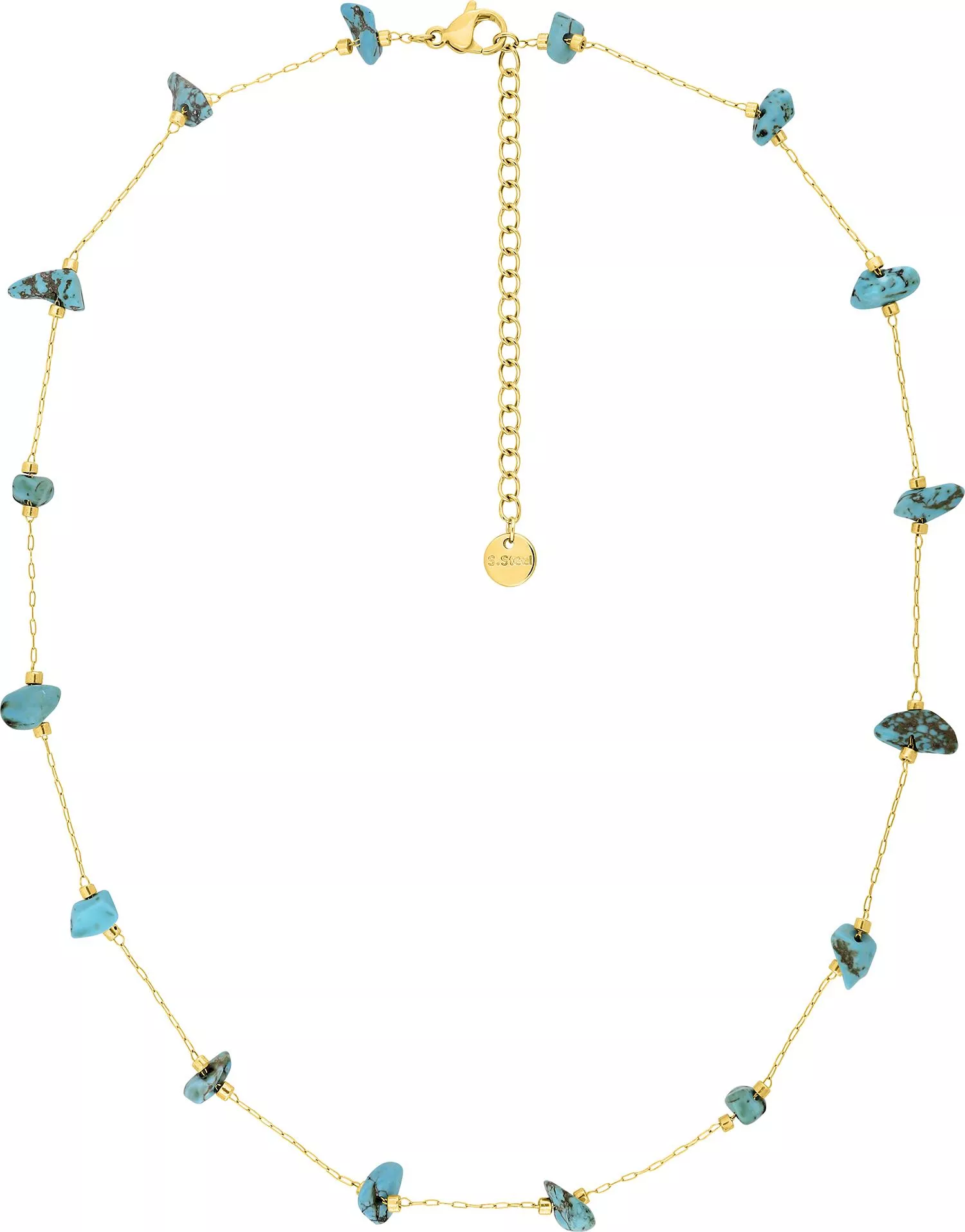 Collier Acier Doré Chaude Turquoise - Collier en Acier - Bijoux en Vogue