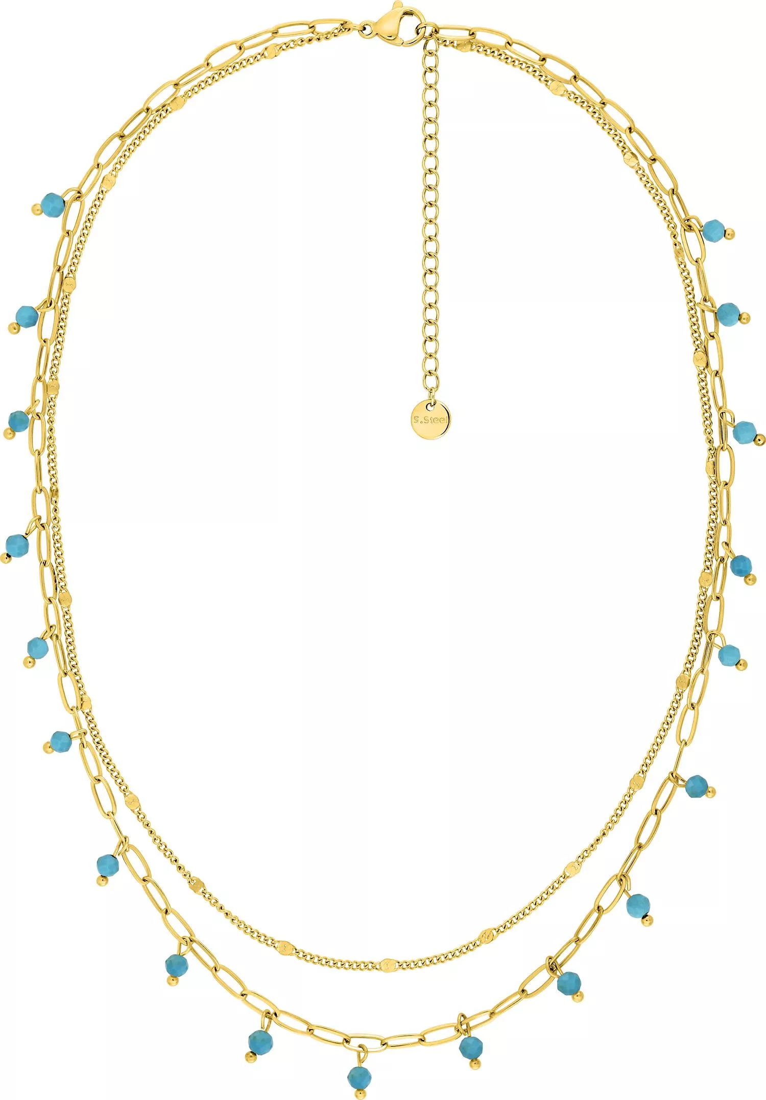 Collier Acier Doré Christaly Turquoise - Collier en Acier - Bijoux en Vogue