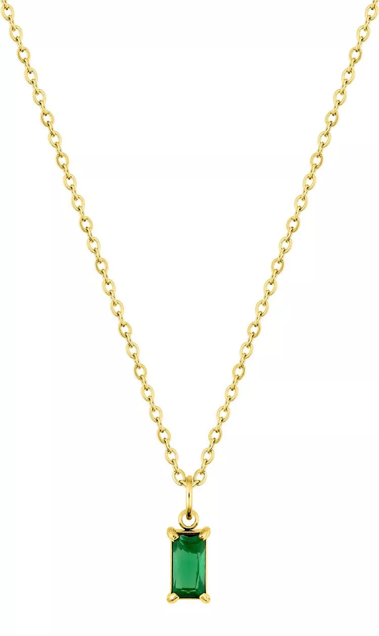 Collier Acier Doré Michka Zirconium Vert - Collier en Acier - Bijoux en Vogue