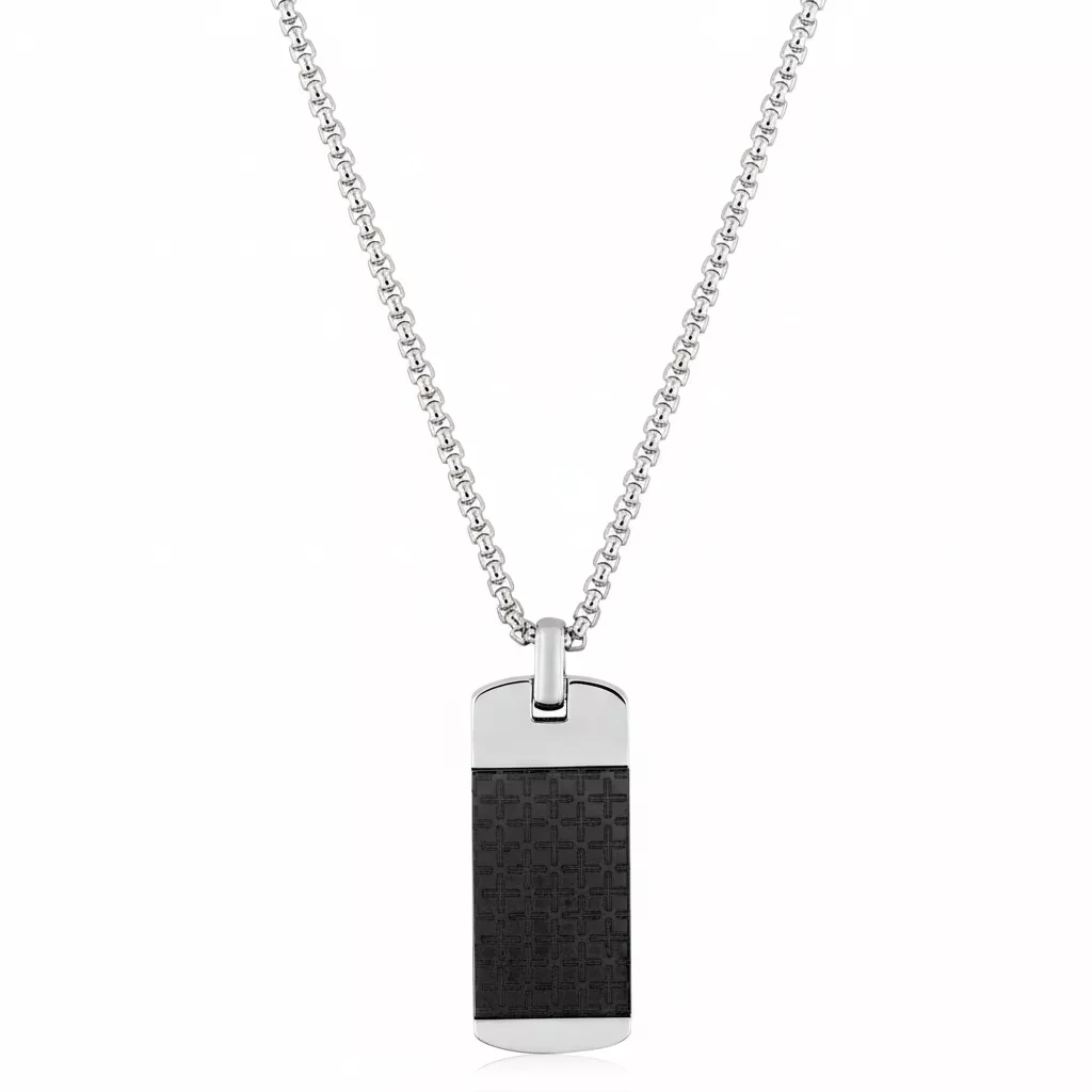 Collier Homme Acier Fetshalah IP blanc,noir - Collier en Acier - Bijoux en Vogue