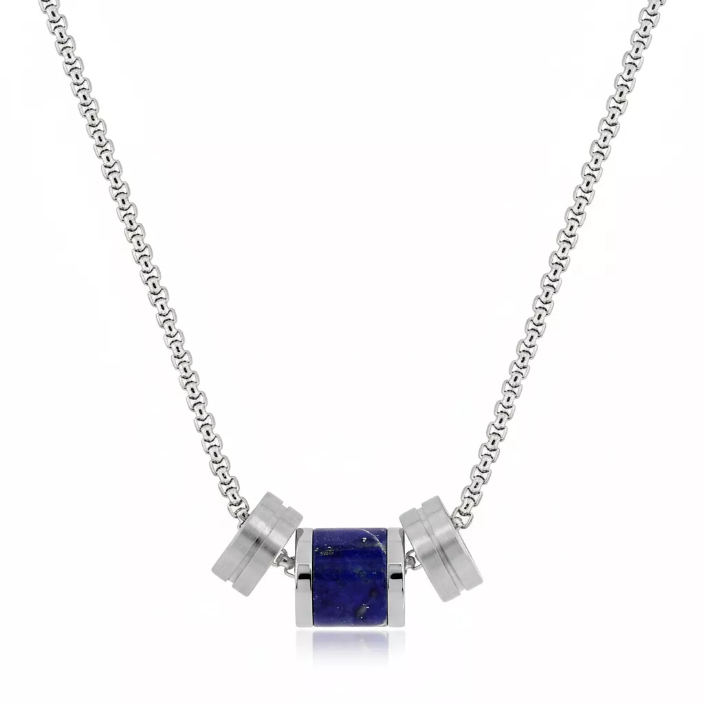 Collier Homme Acier Amandio Lapis Lazuli - Collier en Acier - Bijoux en Vogue
