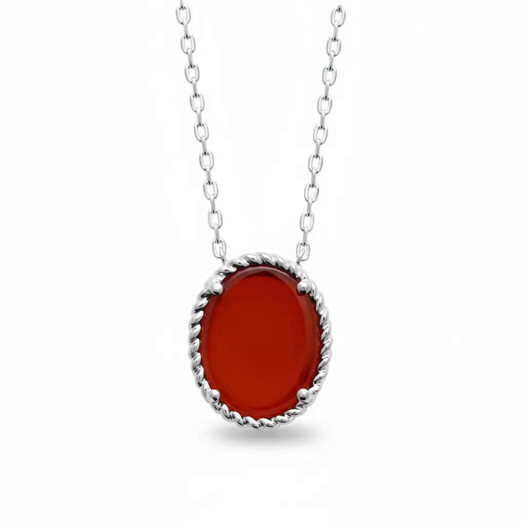 Collier Argent Rokaya Agate Rouge Texturé Couleurs - Collier en Argent 925