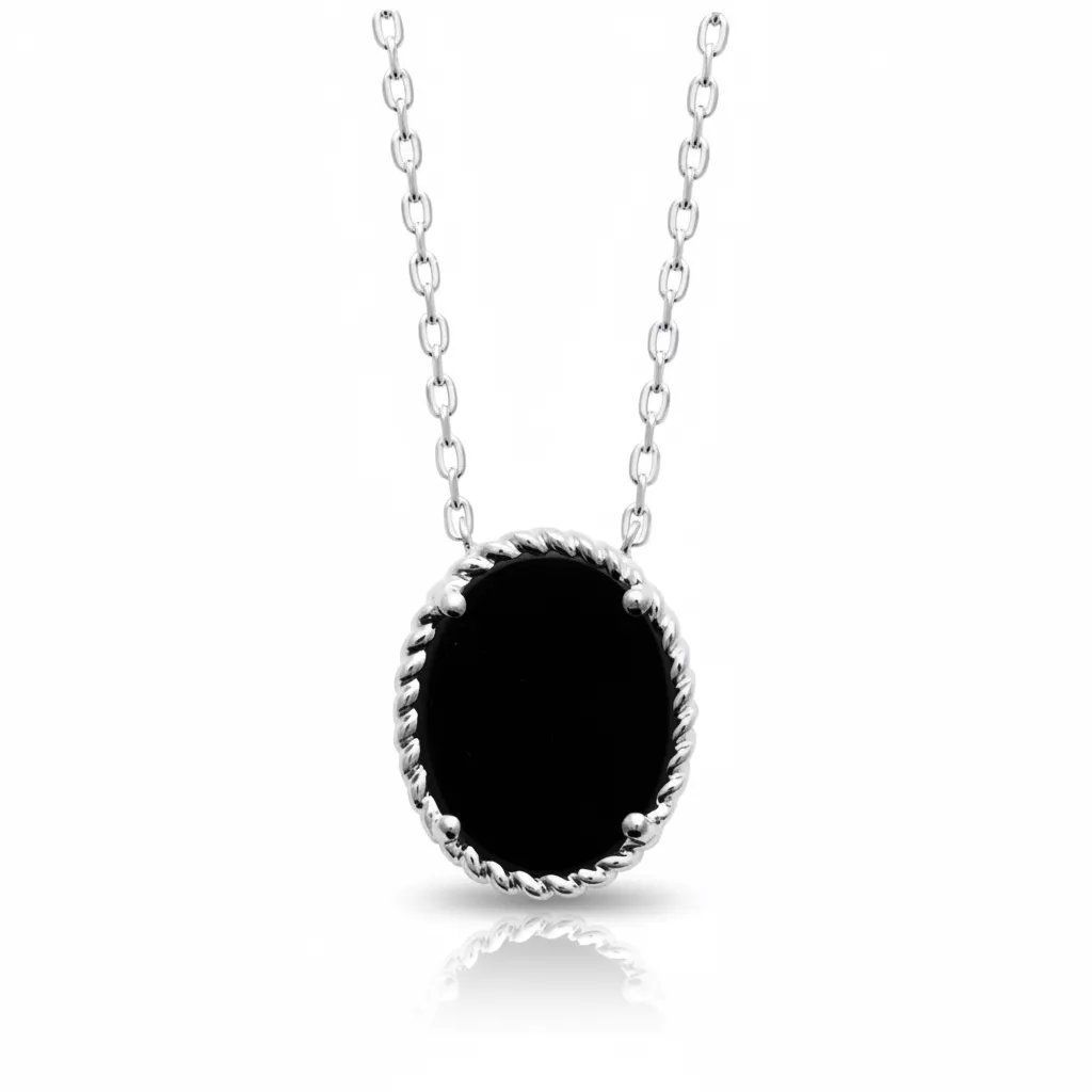 Collier Argent Georgiana Agate Noir Texturé Couleurs - Collier en Argent 925
