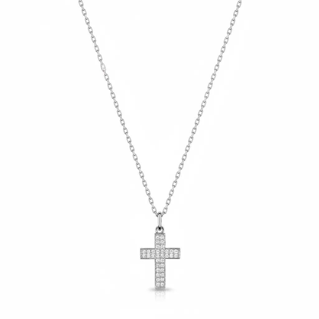 Collier Or Blanc Zirconium Croix Chrétienne - Collier en Or 375 9k - Bijoux en Vogue