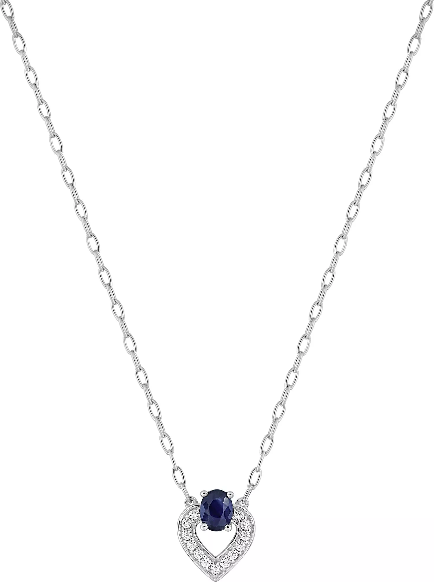 Collier Or Blanc Felorinda Zirconium Saphir Coeur - Collier en Or 375 9k - Bijoux en Vogue