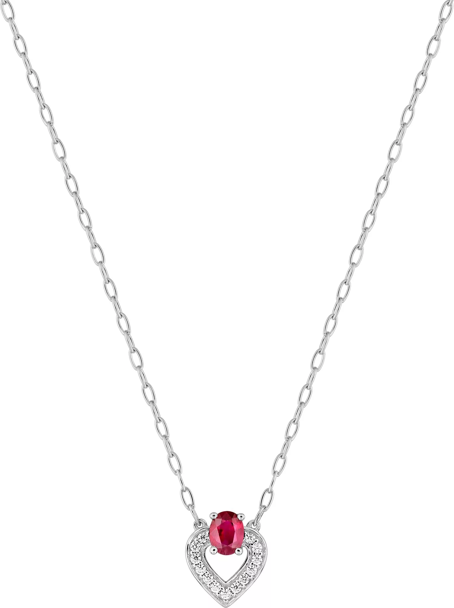 Collier Or Blanc Zirconium Rubis Fedonie Coeur - Collier en Or 375 9k - Bijoux en Vogue