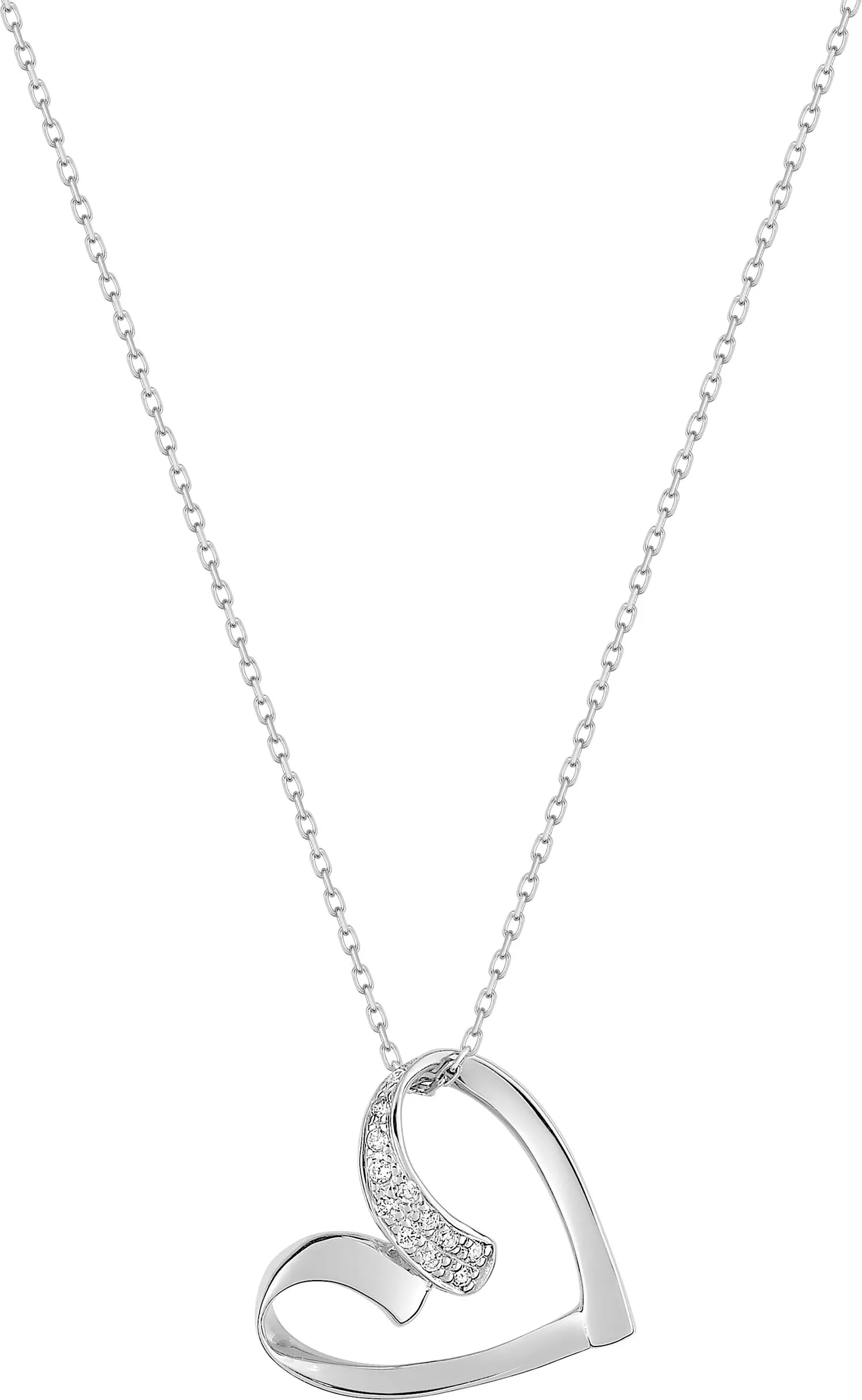 Collier Or Blanc Theviha Zirconium Coeur - Collier en Or 375 9k - Bijoux en Vogue