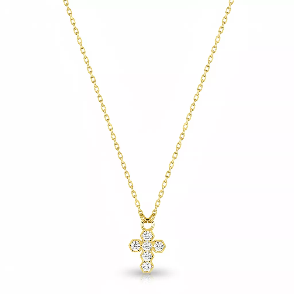 Collier Or Zirconium Croix Chrétienne - Collier en Or 375 9k - Bijoux en Vogue