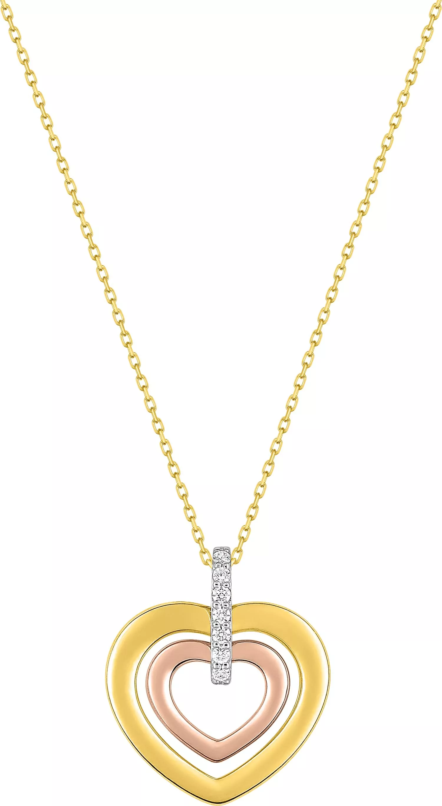 Collier Or Jaune Rose et Blanc Tabitha Zirconium Coeur - Collier en Or 375 9k - Bijoux en Vogue