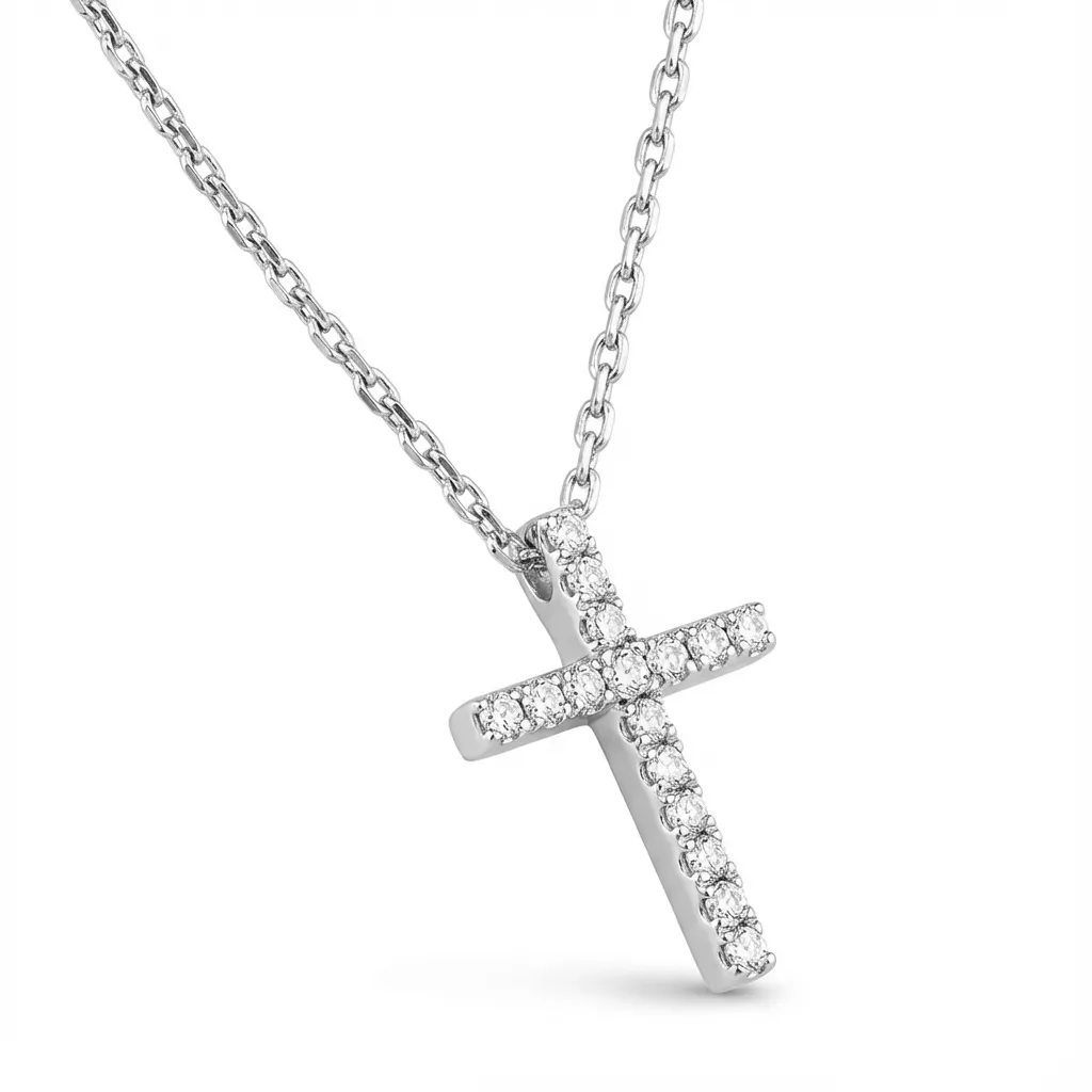 Collier Or Blanc Diamant Croix - Collier en Or 750 18k - Bijoux en Vogue