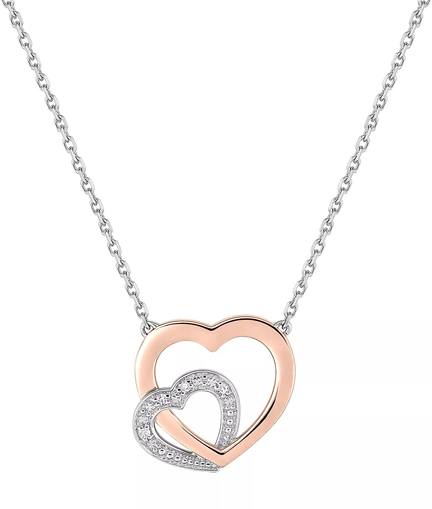 Collier Or Blanc et Rose Abdelsamiah Diamant Coeur - Collier en Or 750 18k - Bijoux en Vogue