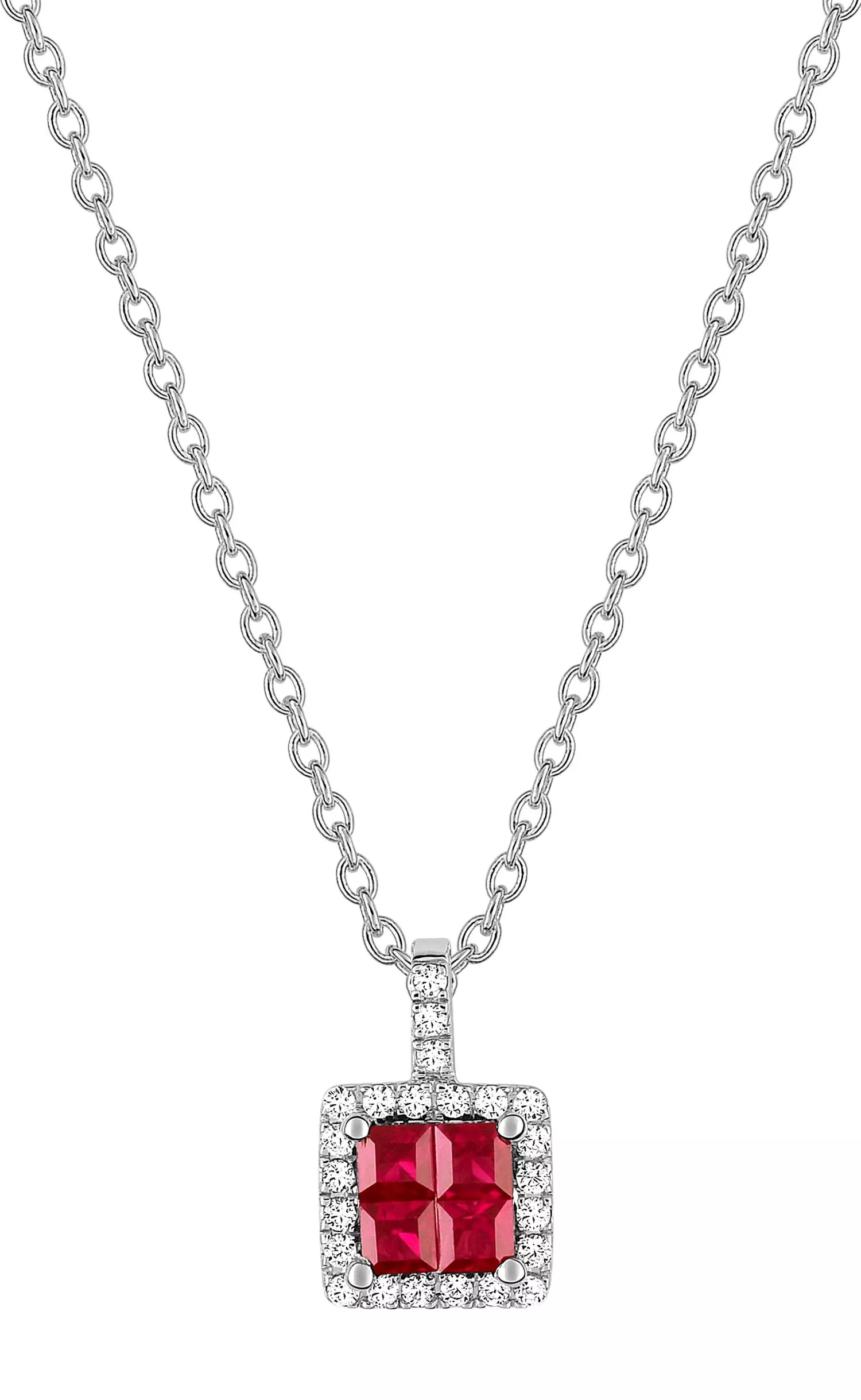 Collier Or Blanc Michie Diamant Rubis - Collier en Or 750 18k