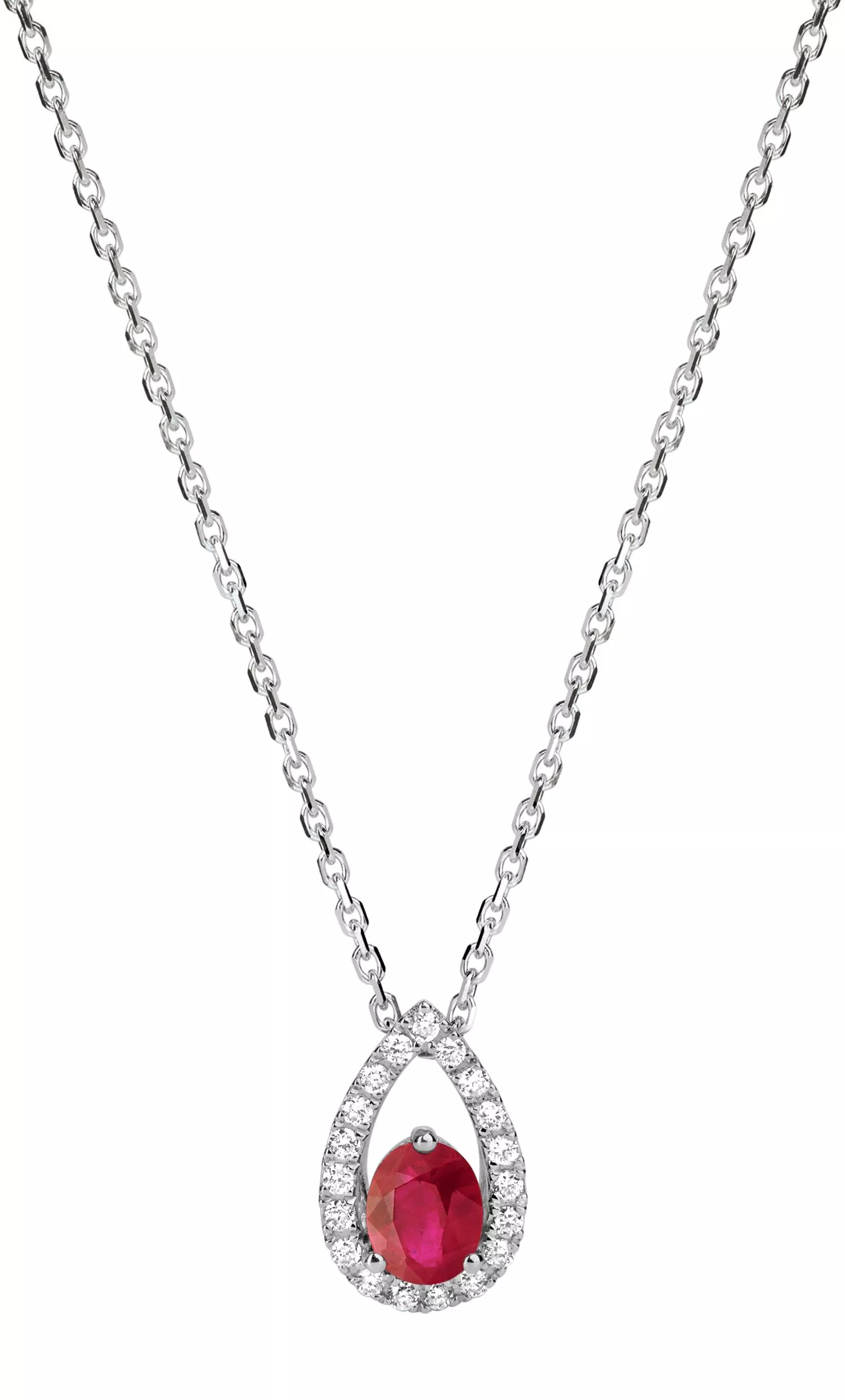 Collier Or Blanc Lamborayveronique Diamant Rubis - Collier en Or 750 18k - Bijoux en Vogue